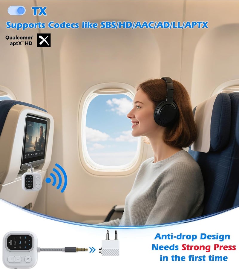 ETZIN JS5 Bluetooth 5.4 Wireless Transmitter Receiver with APTX LL, Support 2 ArPods/Wireless Headphones, 3.5mm AUX Audio Adapter for Air-Planes, Boats or in Gym, Home, Auto EPL-1484WA - Image 2