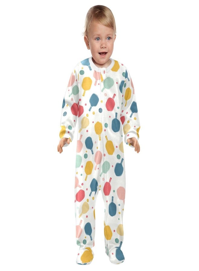 Dussdil Pink Blue Orange Pickleball Balls Paddle Baby One-Piece Footies Newborn Rompers Pajamas Cotton Footed Pjs for Sleep Play Boys Girls 3M - Image 3