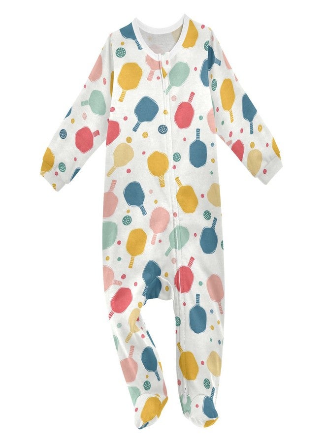 Dussdil Pink Blue Orange Pickleball Balls Paddle Baby One-Piece Footies Newborn Rompers Pajamas Cotton Footed Pjs for Sleep Play Boys Girls 3M - Image 1