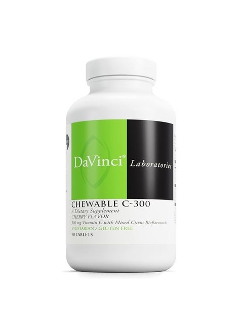DaVinci Labs Chewable C-300 - Vitamin C Supplement to Support Immune Health, Cholesterol and Collagen Production - With Vitamin C, Pectin and More - Gluten-Free - Cherry Flavor - 90 Vegetarian Tablets