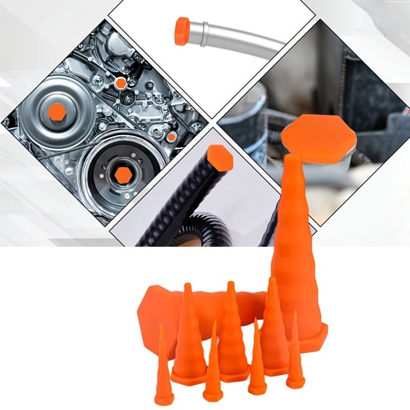 Orange Silicone Cone Plugs Set 1 Large 2 Medium 5 Small for Hydraulic Oil Leak Prevention - Image 1