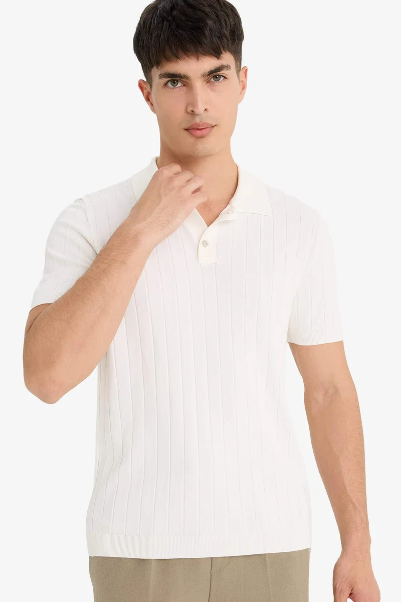 ديفاكتو Standard Fit Short Sleeve Knitwear Polo T-Shirt