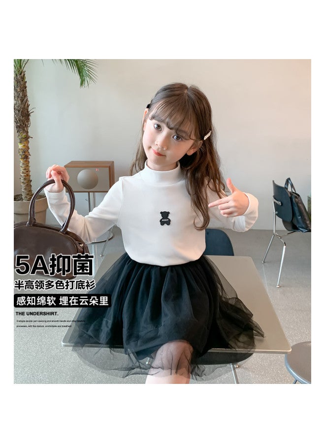 Zuoxi Girls' Base Layer Long Sleeve T-shirt, School Uniform Essential, Semi-turtle Neck Innerwear For Big Kids, Spring/autumn Children's Wear - Image 2
