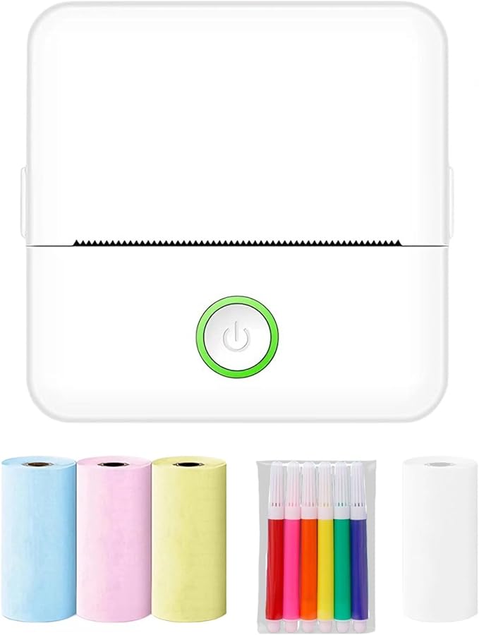 Inkless Wireless Thermal Mini Portable Sticker Printer White with Paper Pens for Students - Image 1