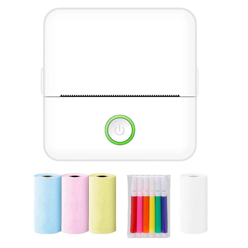Inkless Wireless Thermal Mini Portable Sticker Printer White with Paper Pens for Students - Image 2
