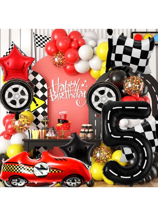 5 Year Old Race Car Birthday Decorations, 40 Inch Black Racetrack Number 5 Balloon Set, Red Race Car & Tire Balloons for Racing Themed Party Supplies - Image 4