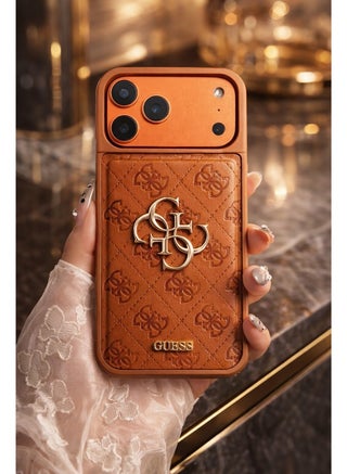 جراب GUESS لهاتف iPhone 17 Pro Max من جلد PU مع فتحة بطاقة وشعار معدني، غطاء حماية نحيف سهل التركيب - برتقالي - view 2