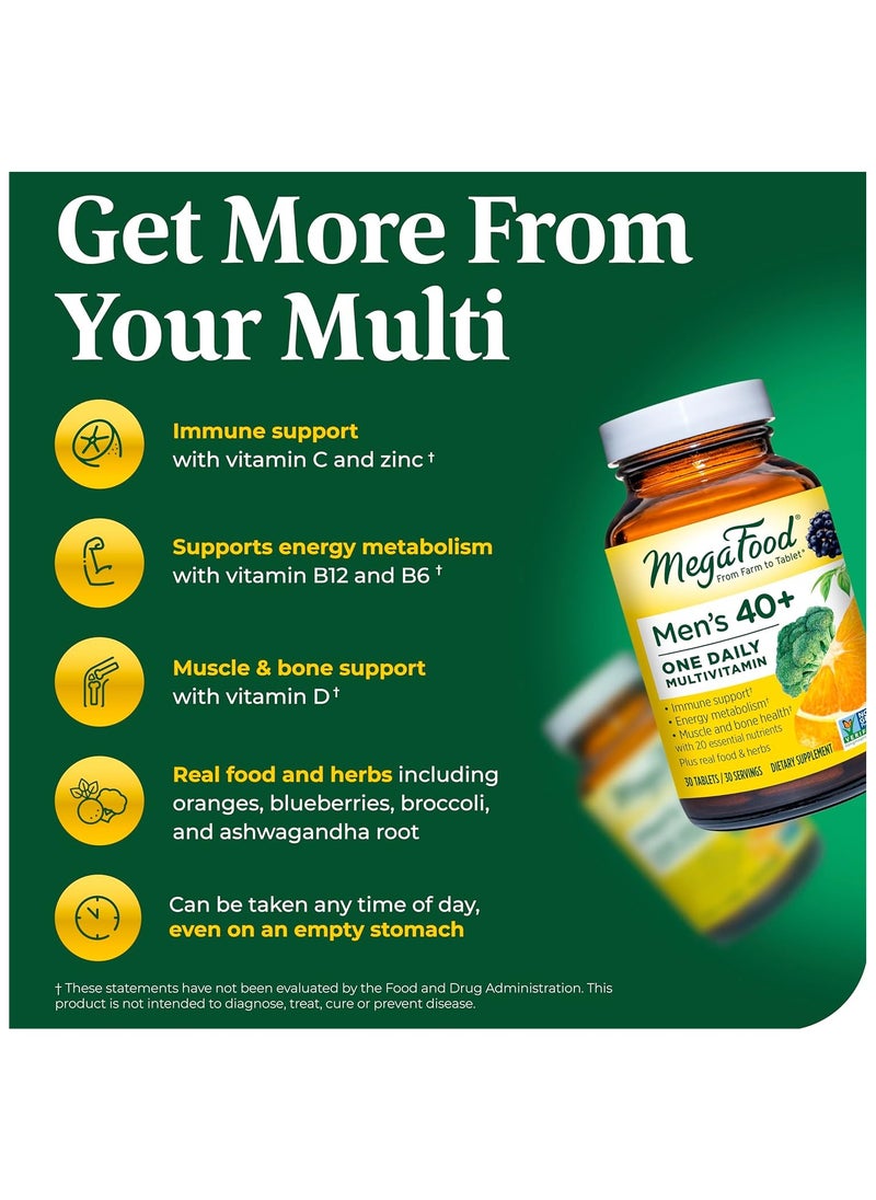 MegaFood - MegaFood Men's 40+ One Daily Multivitamin Immune Support-Muscle Health Bone Health - Energy Metabolism-Diatary Supplement / 90 Tablets / 90 Servings - Image 1