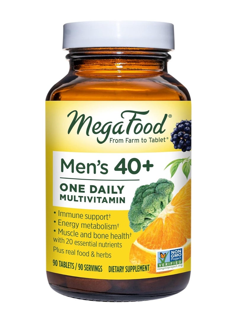 MegaFood One Daily Multivitamin, Immune Support , 21 Nutrients Plus Real Food, MEN'S 40+ • Muscle Health • Bone Health • Energy Metabolism, Dietary Supplement, 90 Tablets | 90 Servings - Image 1