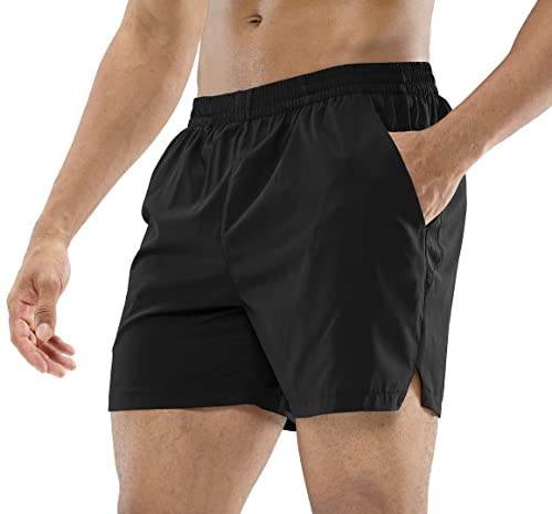 MIER Men's Workout Running Shorts Quick Dry Active 5 Inches Shorts with Pockets, Lightweight and Breathable, Black, L - Image 1
