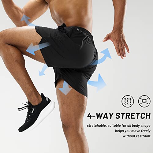 MIER Men's Workout Running Shorts Quick Dry Active 5 Inches Shorts with Pockets, Lightweight and Breathable, Black, L - Image 2