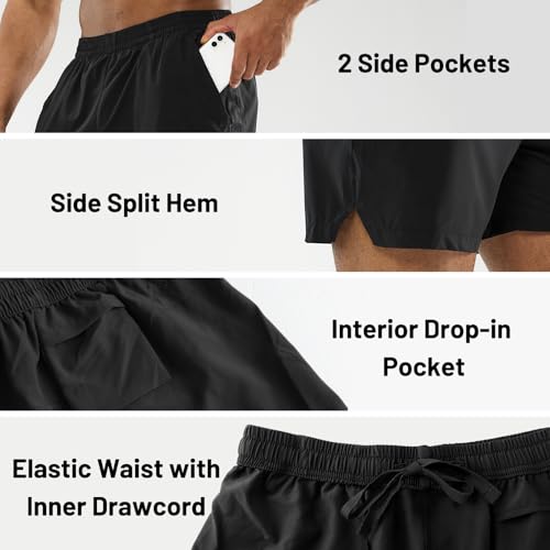 MIER Men's Workout Running Shorts Quick Dry Active 5 Inches Shorts with Pockets, Lightweight and Breathable, Black, L - Image 3