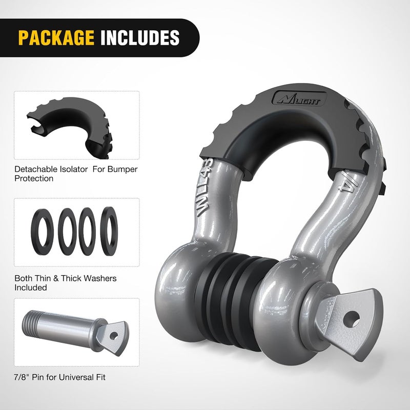 Nilight Well-engineered versatile build 2 Pack 3/4" D-Ring Shackle with 7/8" Screw Pin 41,887lbs Break Strength, Heavy Duty Off Road Recovery Shackle with Isolators Washers for Use with Tow Strap, Winch, Off-Road Jeep Truck Vehicle Liquid tight joint - Image 4