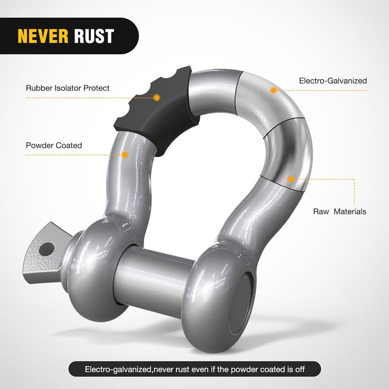 Nilight Well-engineered versatile build 2 Pack 3/4" D-Ring Shackle with 7/8" Screw Pin 41,887lbs Break Strength, Heavy Duty Off Road Recovery Shackle with Isolators Washers for Use with Tow Strap, Winch, Off-Road Jeep Truck Vehicle Liquid tight joint - Image 3