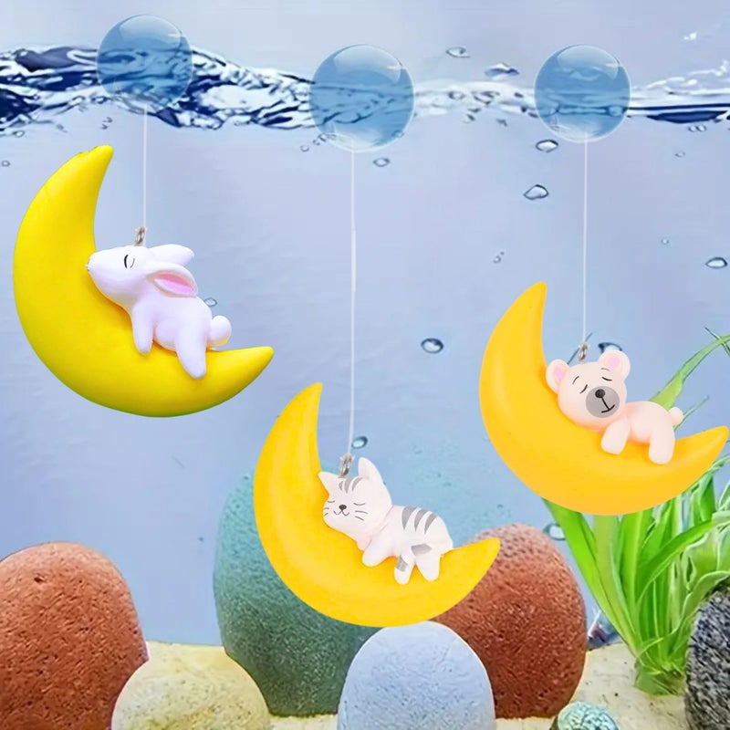VAYINATO ® Floating Half Moon Sleeping Pet Aquarium Toys Mini Fish Tank Attractive Cute Decoration, Miniature Resin Decors (Yellow) by Petzlifeworld (3 Pcs) - Image 1