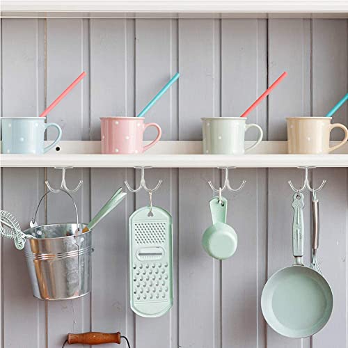 Hdtyyln 10 Pcs Double Prong Ceiling Hook, Under Cabinet Hooks, Heavy Duty Hook Under Wardrobe Organizer for Hanging Home Office Kitchen Utensils Keys Towel Bags Towel Cup, Garden Plant Hanger Hooks - Image 4