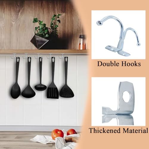 Hdtyyln 10 Pcs Double Prong Ceiling Hook, Under Cabinet Hooks, Heavy Duty Hook Under Wardrobe Organizer for Hanging Home Office Kitchen Utensils Keys Towel Bags Towel Cup, Garden Plant Hanger Hooks - Image 2