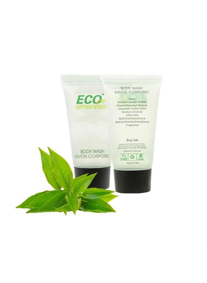 Eco Amenities Travel Size Body Wash – 72 Pack, 0.75 oz Small Tubes with Twist Cap, Green Tea Scent, Bulk Case of Individually Packaged Hotel Size Toiletries, Mini Body Wash for Guests of Airbnbs, BNBs - Image 1