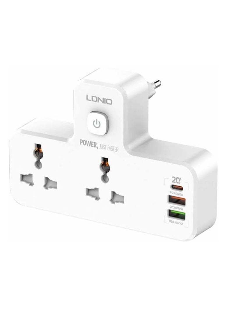 لدنيو وصلة كهرباء محمولة من Ldnio SC2311 مع 2 مقبس طاقة تيار متردد و3 منافذ USB، طاقة 2500 وات ولامو ليلي - أبيض - Image 1