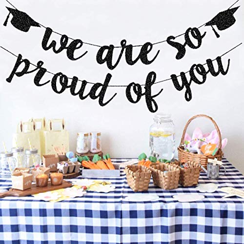 TrlaFy 2025 Graduation Banners Party Decorations, Black Glitter We are So Proud of You Graduation Banners Garland for Congratulation Graduations Party Supplies, School, Home, Car Decorations - Image 3