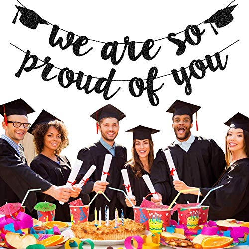 TrlaFy 2025 Graduation Banners Party Decorations, Black Glitter We are So Proud of You Graduation Banners Garland for Congratulation Graduations Party Supplies, School, Home, Car Decorations - Image 2