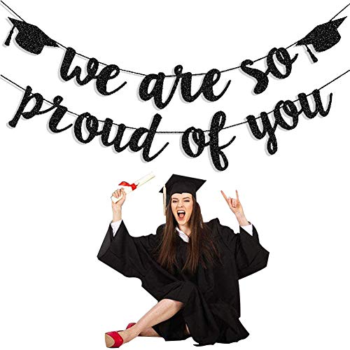 TrlaFy 2025 Graduation Banners Party Decorations, Black Glitter We are So Proud of You Graduation Banners Garland for Congratulation Graduations Party Supplies, School, Home, Car Decorations - Image 4