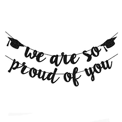 TrlaFy 2025 Graduation Banners Party Decorations, Black Glitter We are So Proud of You Graduation Banners Garland for Congratulation Graduations Party Supplies, School, Home, Car Decorations - Image 1