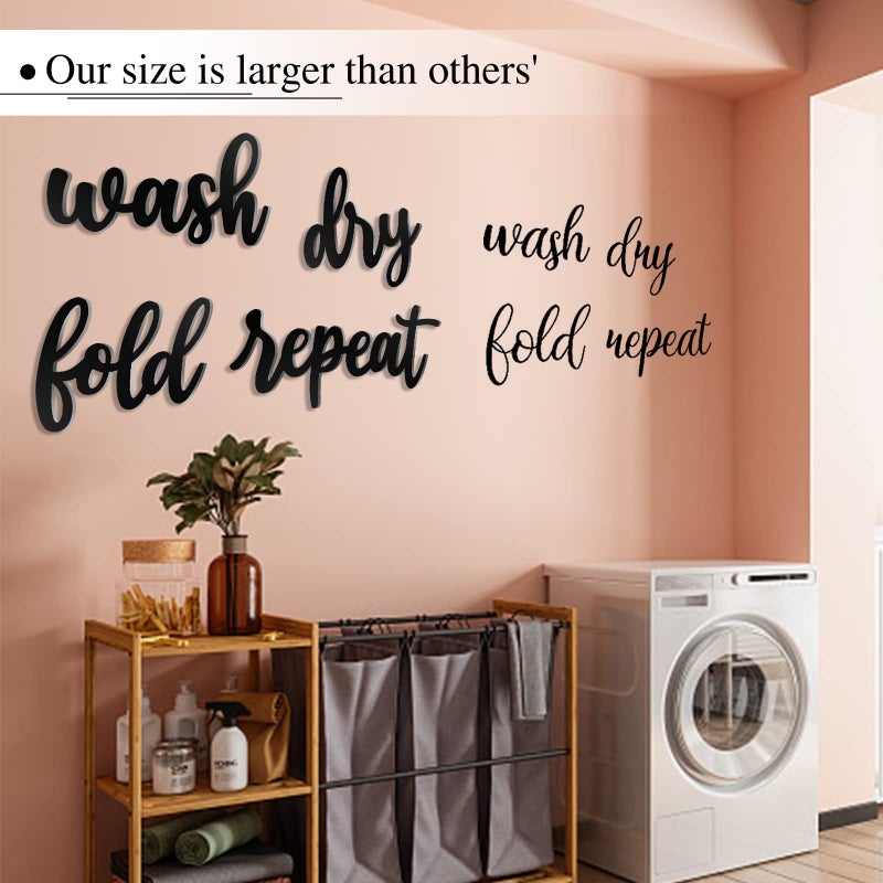 koyiltd 4 قطع الحمام ديكور الغسيل الخشبي ديكور ديكور المزرعة لافتة لحمام غرفة الغسيل (أسود) - Image 4