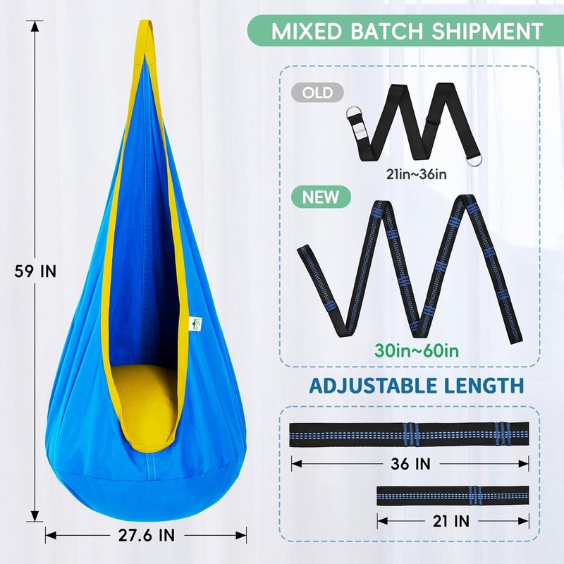 OUTREE Kids Pod Swing Seat, Cotton Child Hammock Swing Chair, Sensory Swing for Indoor and Outdoor Use,Blue and Yellow - Image 3