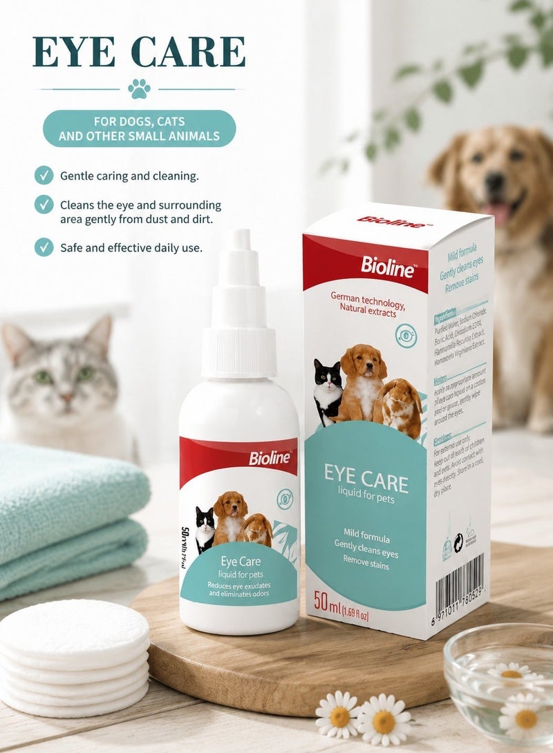Bioline Eye Care for Pets, Eye Cleaning Solution for Dogs Cats and Small Animals, Gentle Daily Eye Hygiene Formula 50 ml - Image 1