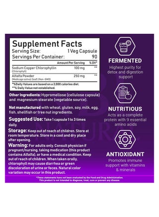 Chlorophyll 100 mg with Alfalfa Powder, 90 Veg Capsules - view 5