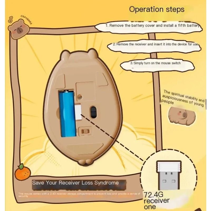 Akko Cat Themed Wireless Gaming Mouse, Ergonomic Cute Capybara Design, Nagaya Fortune - Image 4