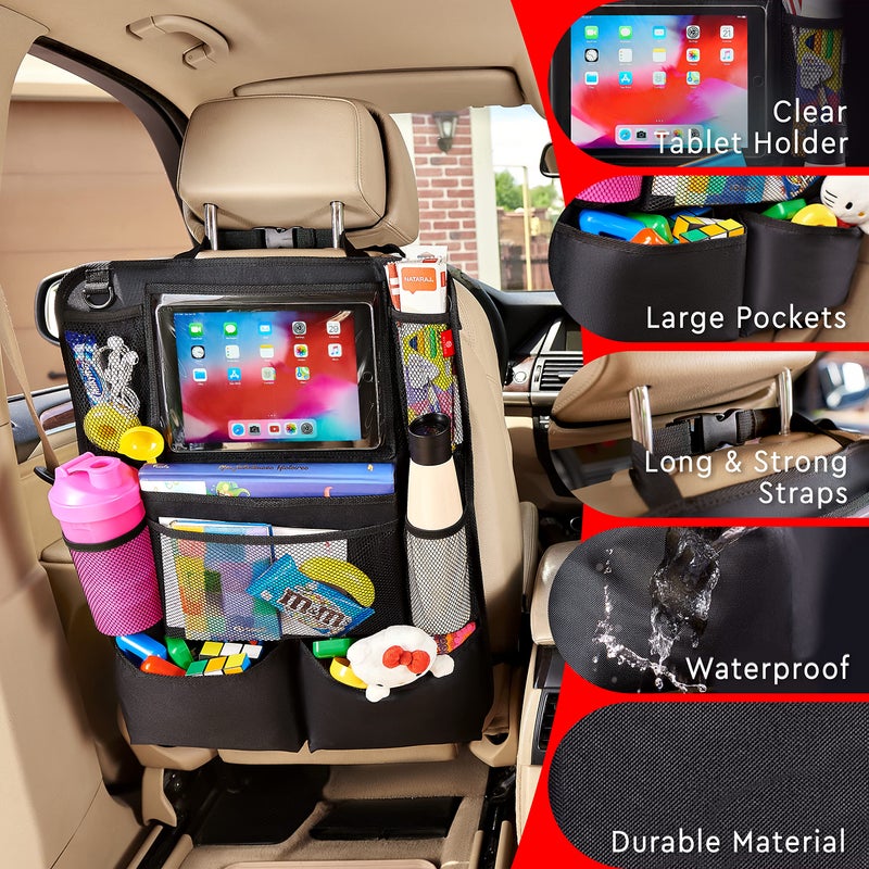 Helteko Backseat Car Organizer, Kick Mats Back Seat Protector with Touch Screen Tablet Holder, Back Seat Organizer for Kids with 9 Storage Pockets, Travel Accessories (2 Pack, Beige) - Image 4