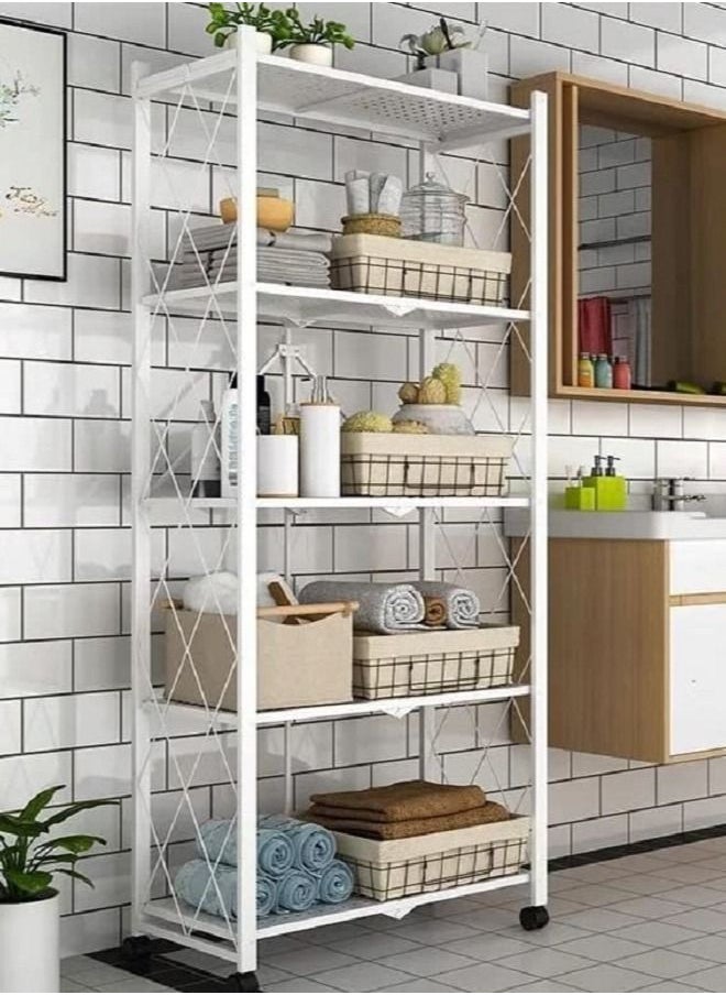 AGD 5-Layered Foldable Storage Rack With Wheels  - Image 2