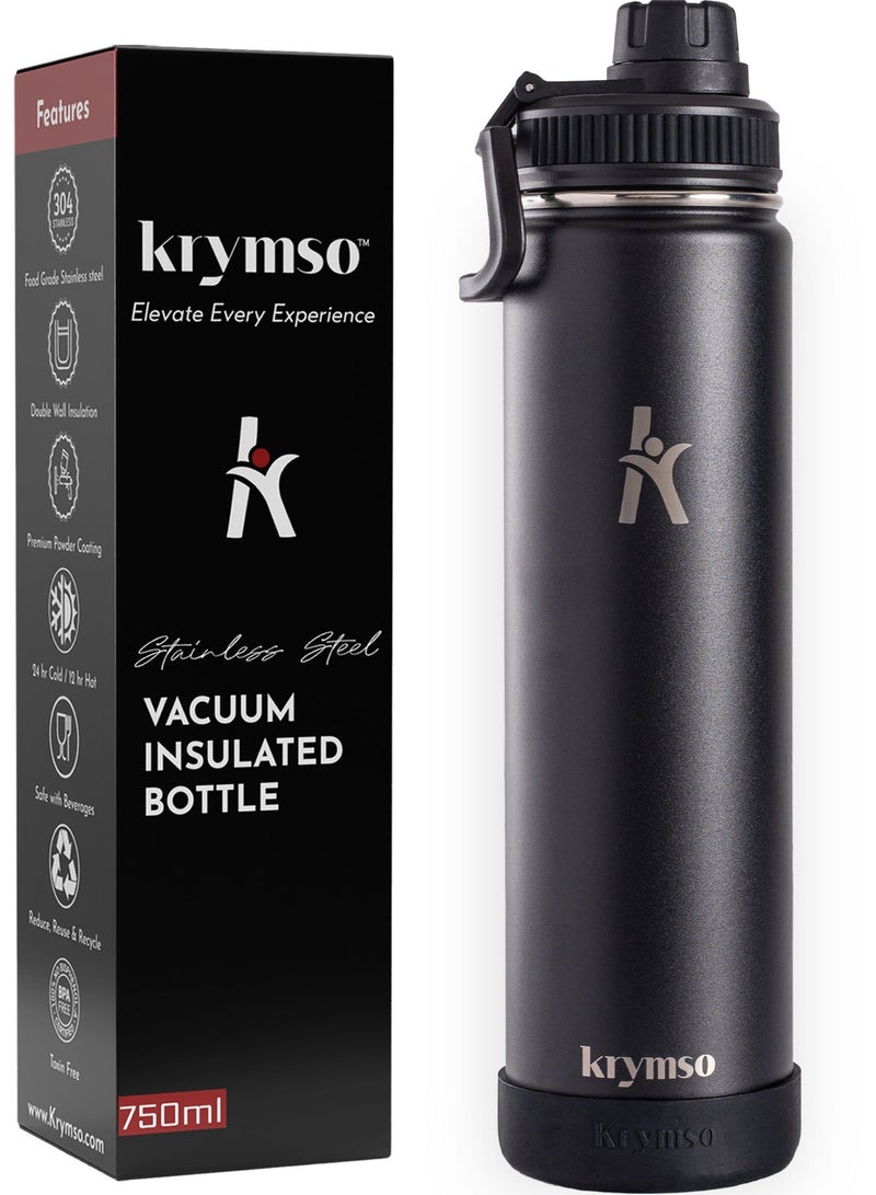 KRYMSO 750ml Stainless Steel Water Bottle, Double Wall Insulated Water Bottle, Leak Proof, BPA Free, Silicone Boot, Thermos Bottle, Cold Hot Bottle for Kids, School, Gym - Image 1