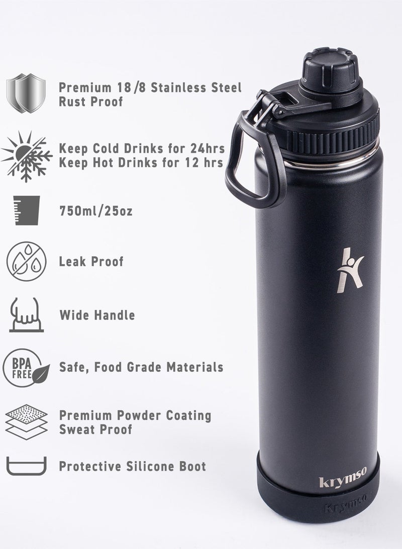 KRYMSO 750ml Stainless Steel Water Bottle, Double Wall Insulated Water Bottle, Leak Proof, BPA Free, Silicone Boot, Thermos Bottle, Cold Hot Bottle for Kids, School, Gym - Image 5