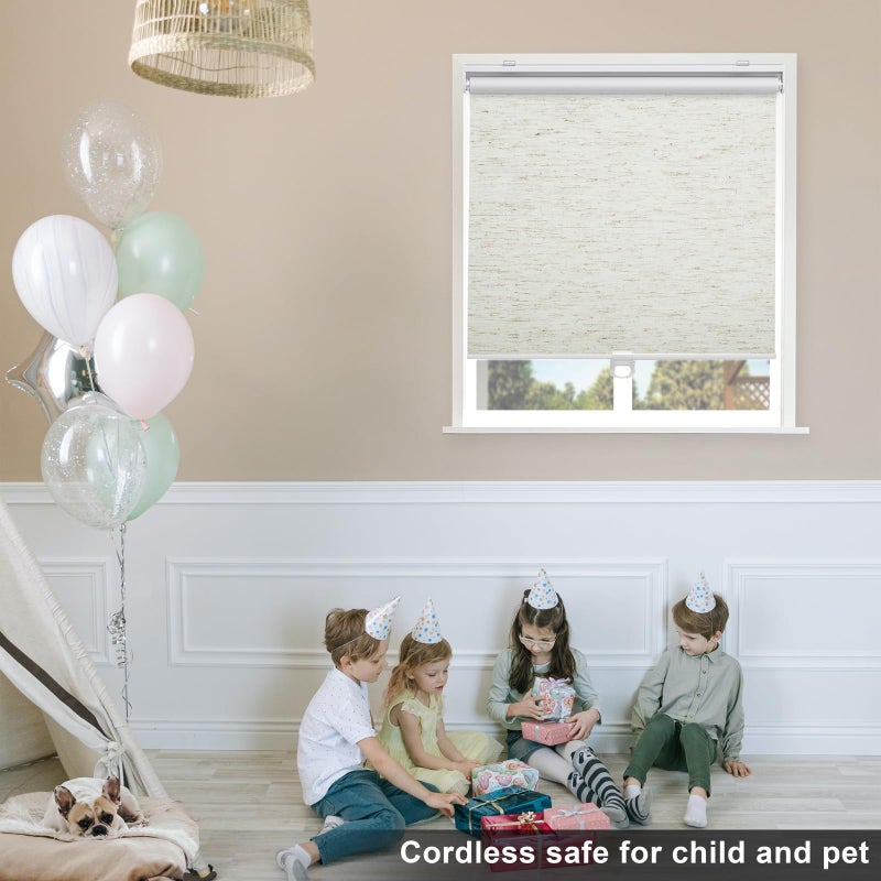 Sunoff Blackout Roller Shades Blinds Cordless for Windows Pull Down Room Darkening Door Blinds with Thermal Insulated Easy to Install for Living Room,Bedroom,Home,Office Linen Beige 23" W x 72" H - Image 2