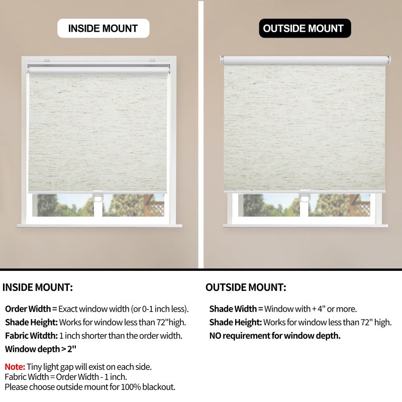 Sunoff Blackout Roller Shades Blinds Cordless for Windows Pull Down Room Darkening Door Blinds with Thermal Insulated Easy to Install for Living Room,Bedroom,Home,Office Linen Beige 23" W x 72" H - Image 3