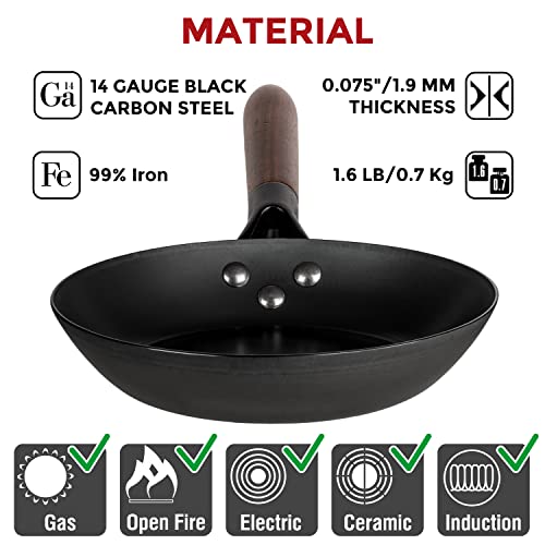 YOSUKATA 7.9" Carbon Steel Frying Pan – Non-Toxic Pre-Seasoned Skillet with Removable Wooden Handle – Coating-Free Wok-Style Pan for Gas, Induction, Electric, Oven & Grill BBQ - Image 4