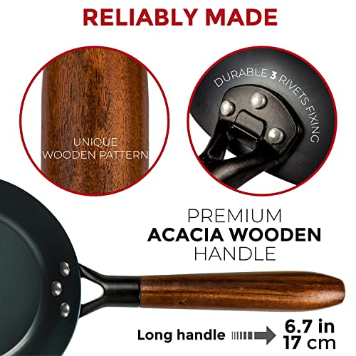 YOSUKATA 7.9" Carbon Steel Frying Pan – Non-Toxic Pre-Seasoned Skillet with Removable Wooden Handle – Coating-Free Wok-Style Pan for Gas, Induction, Electric, Oven & Grill BBQ - Image 5