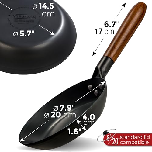YOSUKATA 7.9" Carbon Steel Frying Pan – Non-Toxic Pre-Seasoned Skillet with Removable Wooden Handle – Coating-Free Wok-Style Pan for Gas, Induction, Electric, Oven & Grill BBQ - Image 2