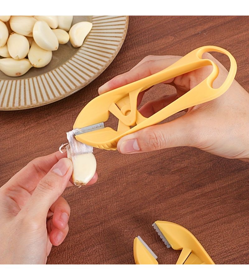 Upgraded Premium Yellow Garlic Peeler With Stainless Steel Blade And Tweezers - Image 1