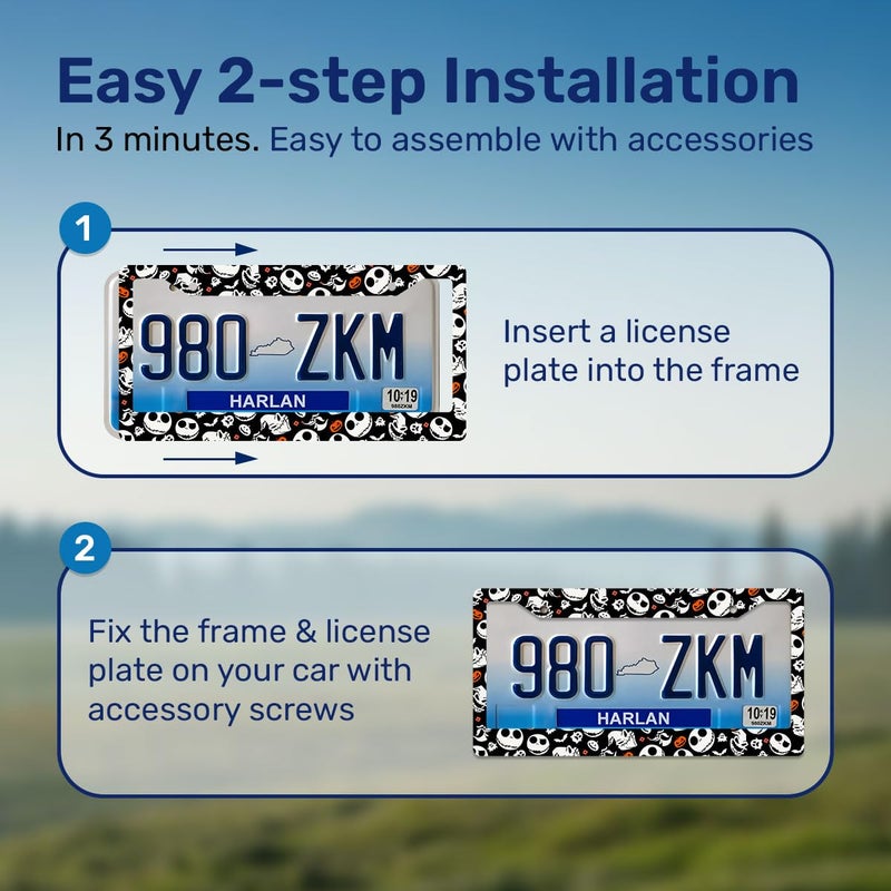 GENANY Horror Nightmare Skellington License Plate Frame for Truck Sedan SUV, Plate Frame, Plastic License Frame, Horror License Plate Frame, Car Gifts, Spring Car Decor - Image 5