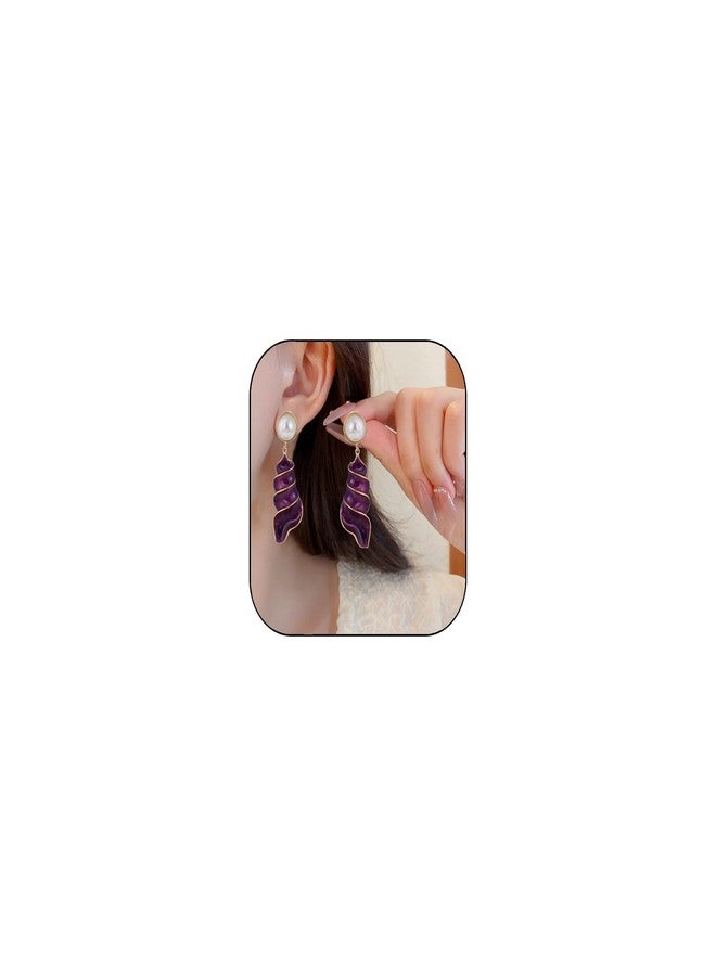 Frodete Conch Shell Earrings Purple Shell Earrings Purple Enamel Conch Stud Earrings Purple Conch Earrings Halloween Costumes Cosplay Earrings Jewelry - Image 1
