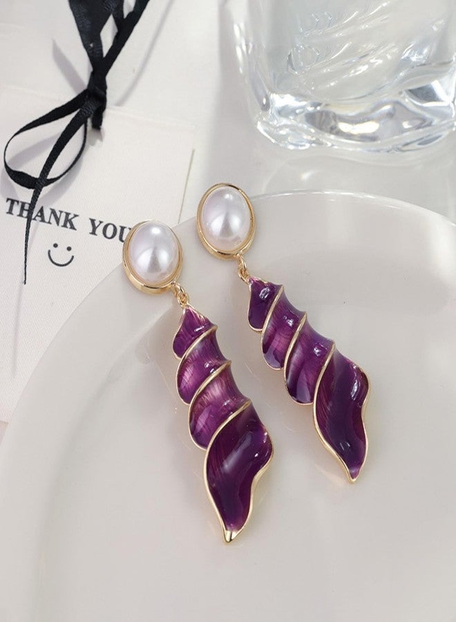 Frodete Conch Shell Earrings Purple Shell Earrings Purple Enamel Conch Stud Earrings Purple Conch Earrings Halloween Costumes Cosplay Earrings Jewelry - Image 4