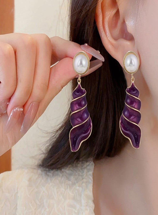 Frodete Conch Shell Earrings Purple Shell Earrings Purple Enamel Conch Stud Earrings Purple Conch Earrings Halloween Costumes Cosplay Earrings Jewelry - Image 2