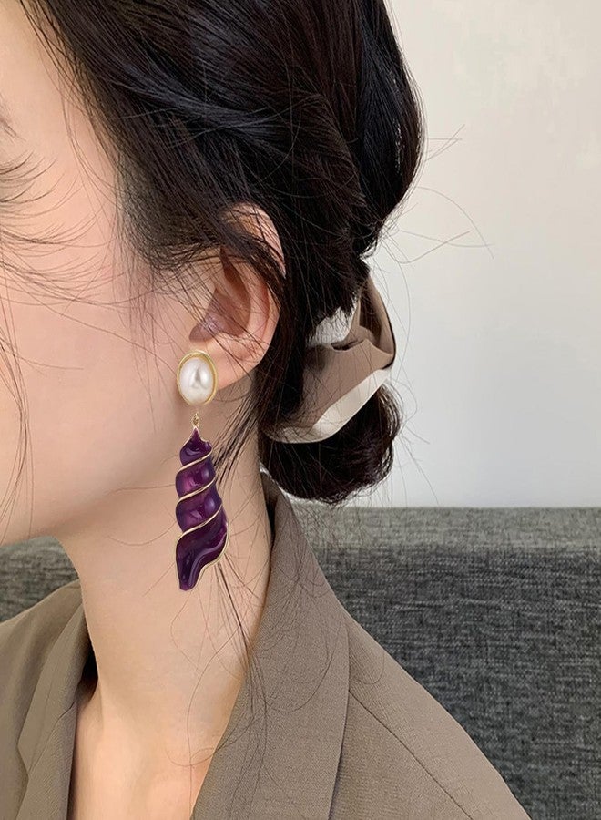 Frodete Conch Shell Earrings Purple Shell Earrings Purple Enamel Conch Stud Earrings Purple Conch Earrings Halloween Costumes Cosplay Earrings Jewelry - Image 3