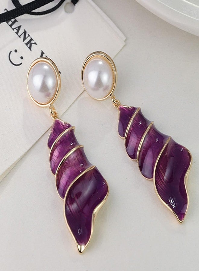 Frodete Conch Shell Earrings Purple Shell Earrings Purple Enamel Conch Stud Earrings Purple Conch Earrings Halloween Costumes Cosplay Earrings Jewelry - Image 5