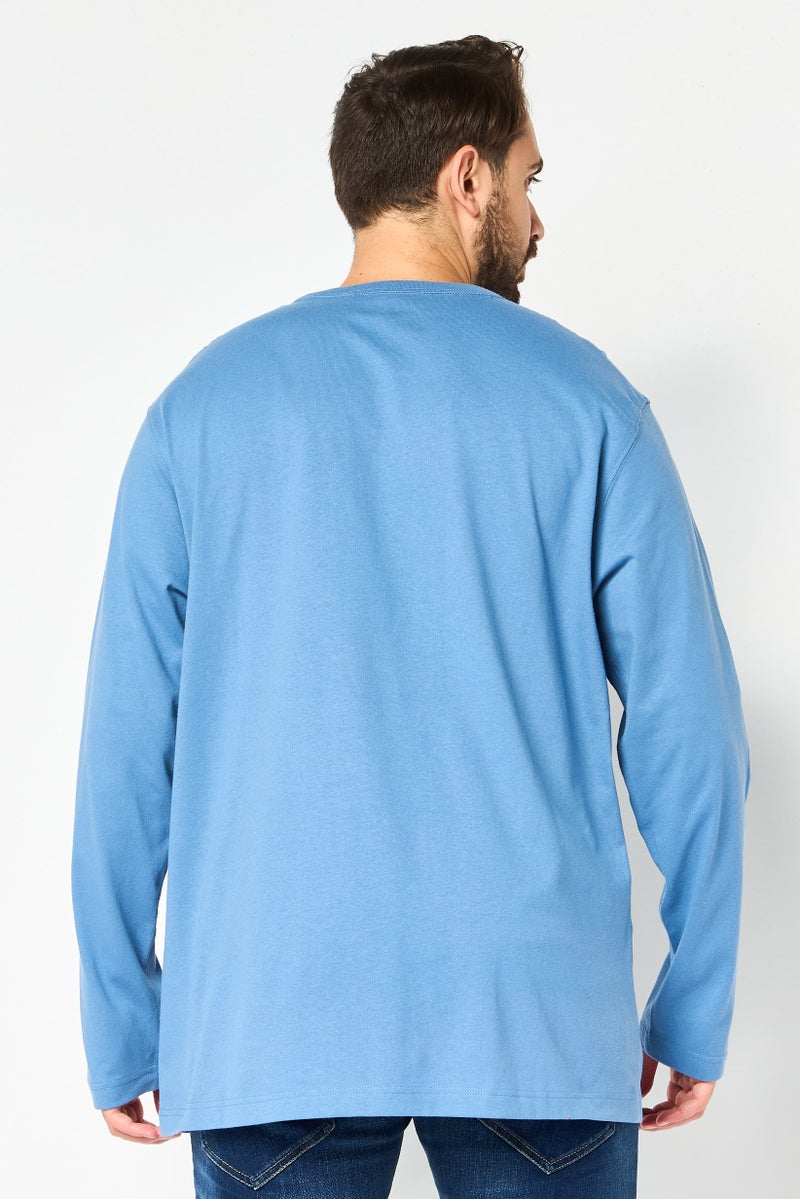 Celio Men Crew Neck Long Sleeve Solid T-Shirt, Slate Blue - Image 2