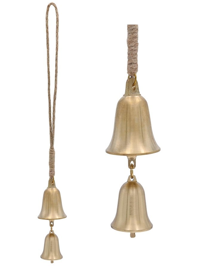 KMOATIM Rustic Brass Hanging Bells for Door Knob Decoration, 13"" Handmade Metal Lucky Home Garden Decor Bell on Rope - Image 1